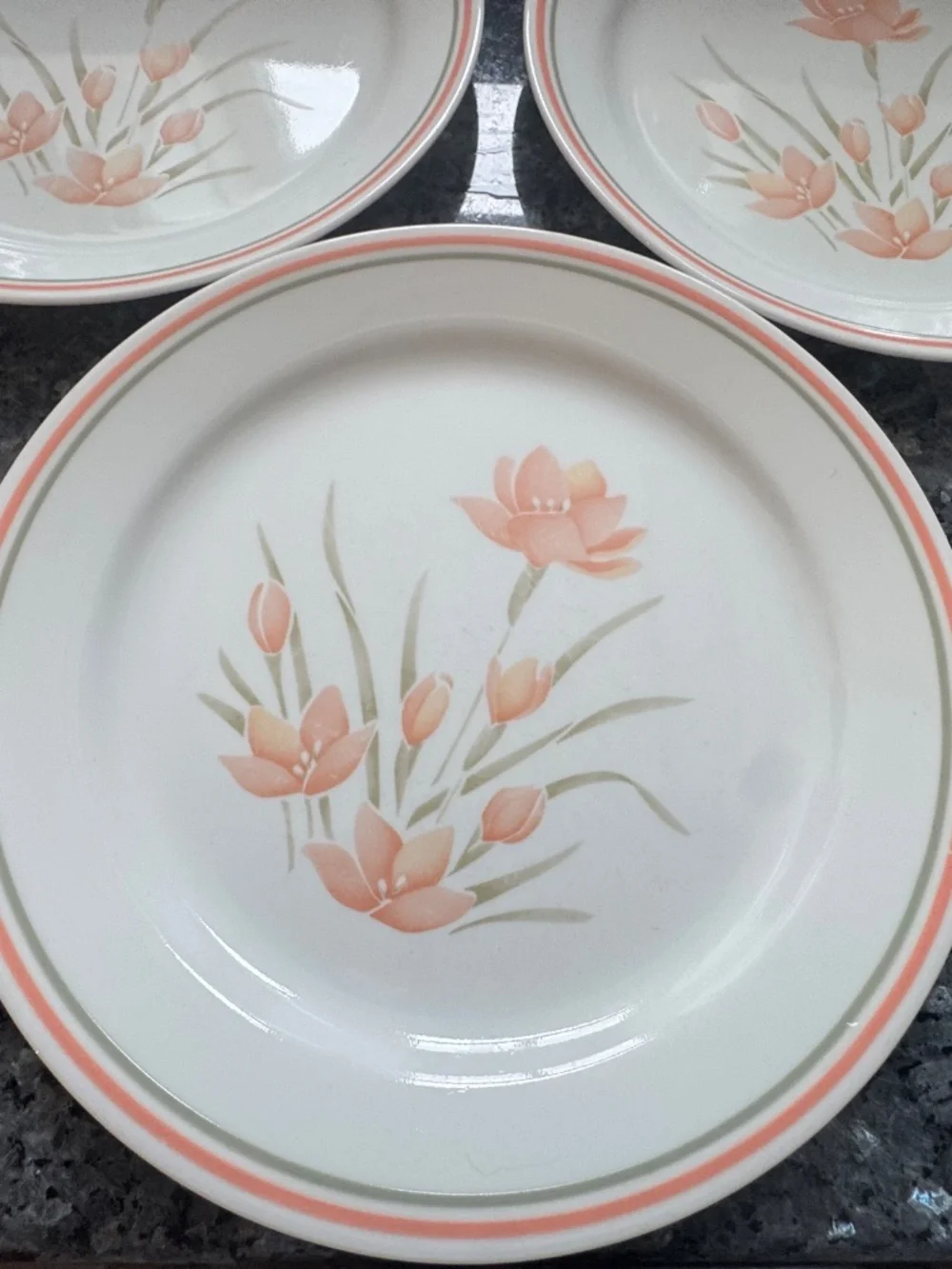 Vintage Corelle by Corning PEACH FLORAL 10 1/4” Dinner Plates Set of 3